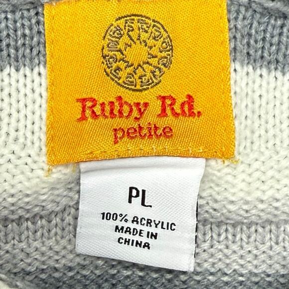 Ruby Rd. Petite Turtle neck Mid-Sleeve Sweater Women's‎ Size PL Gray White Knit - Picture 3 of 10